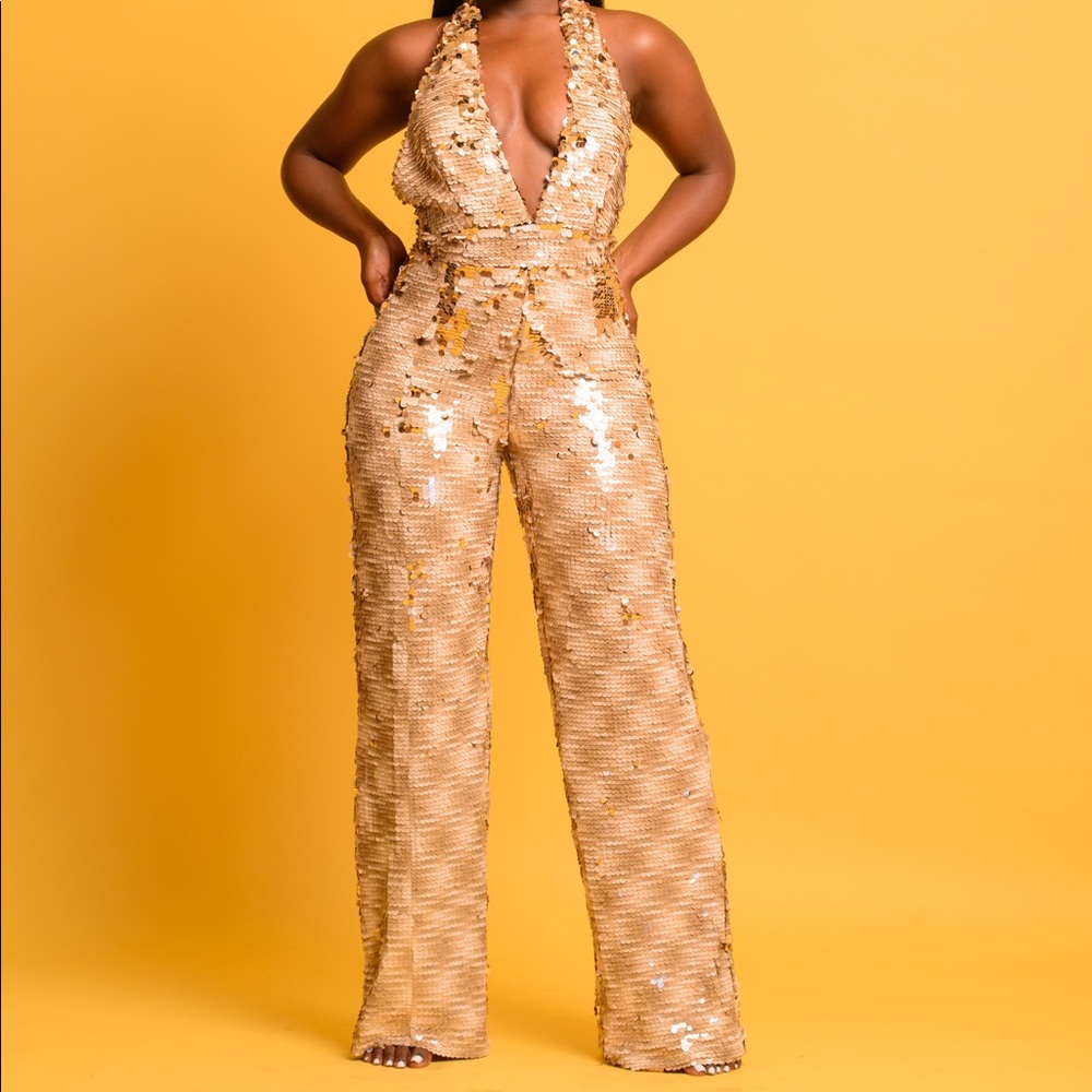 Nude colored sequined jumpsuit